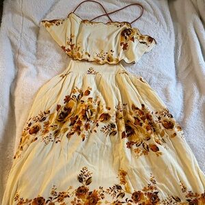 Cream Maxi Dress with Mustard Floral Print